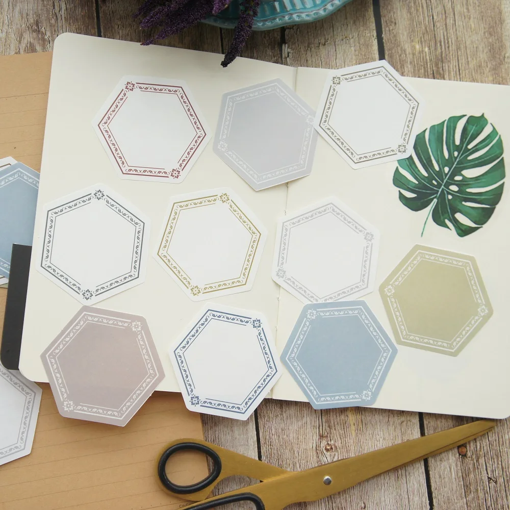 

30pcs DIY Hexagon Blue Flower Frame Design Paper As Creative Craft Paper Background Scrapbooking Planner Use Can Write