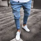 Новые модные мужские рваные зауженные байкерские джинсы, потертые зауженные джинсы, лидер продаж, Мужская Уличная одежда в стиле хип-хоп, дизайнерские брюки