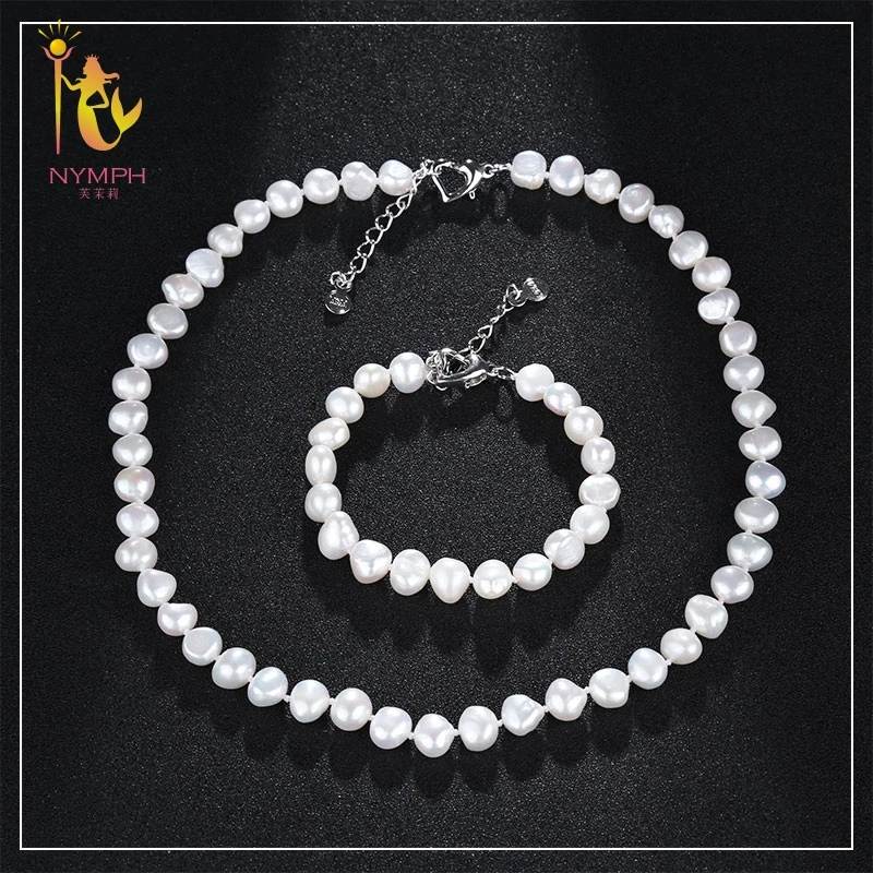 Женский жемчужный комплект из колье и браслета 10 11 мм|jewelry sets|nymph jewelrynymph pearl |