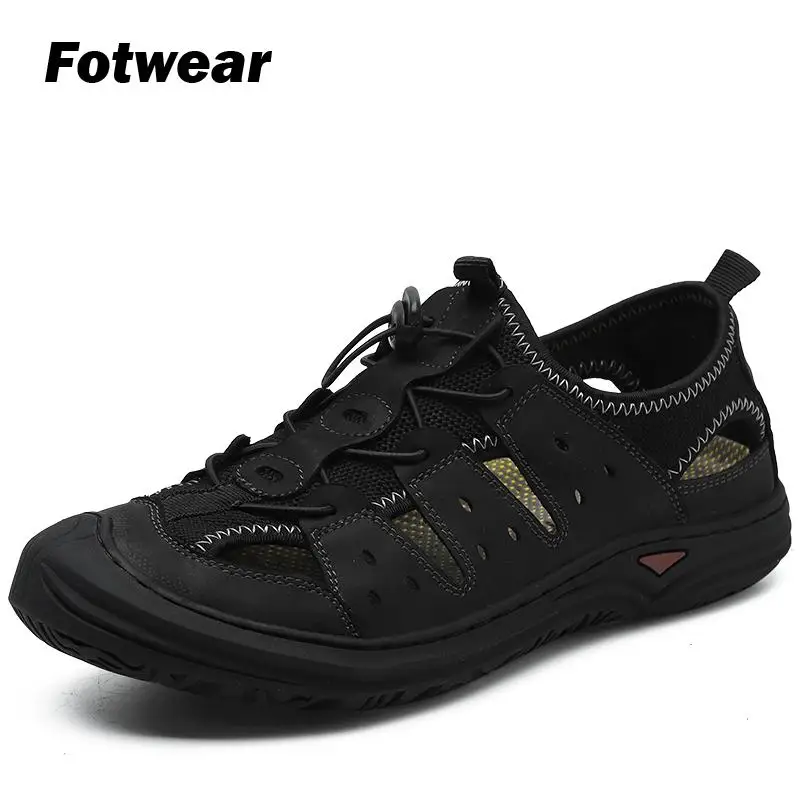 Fotwear мужские кожаные сандалии Повседневная обувь уличные дышащая ткань сетчатая
