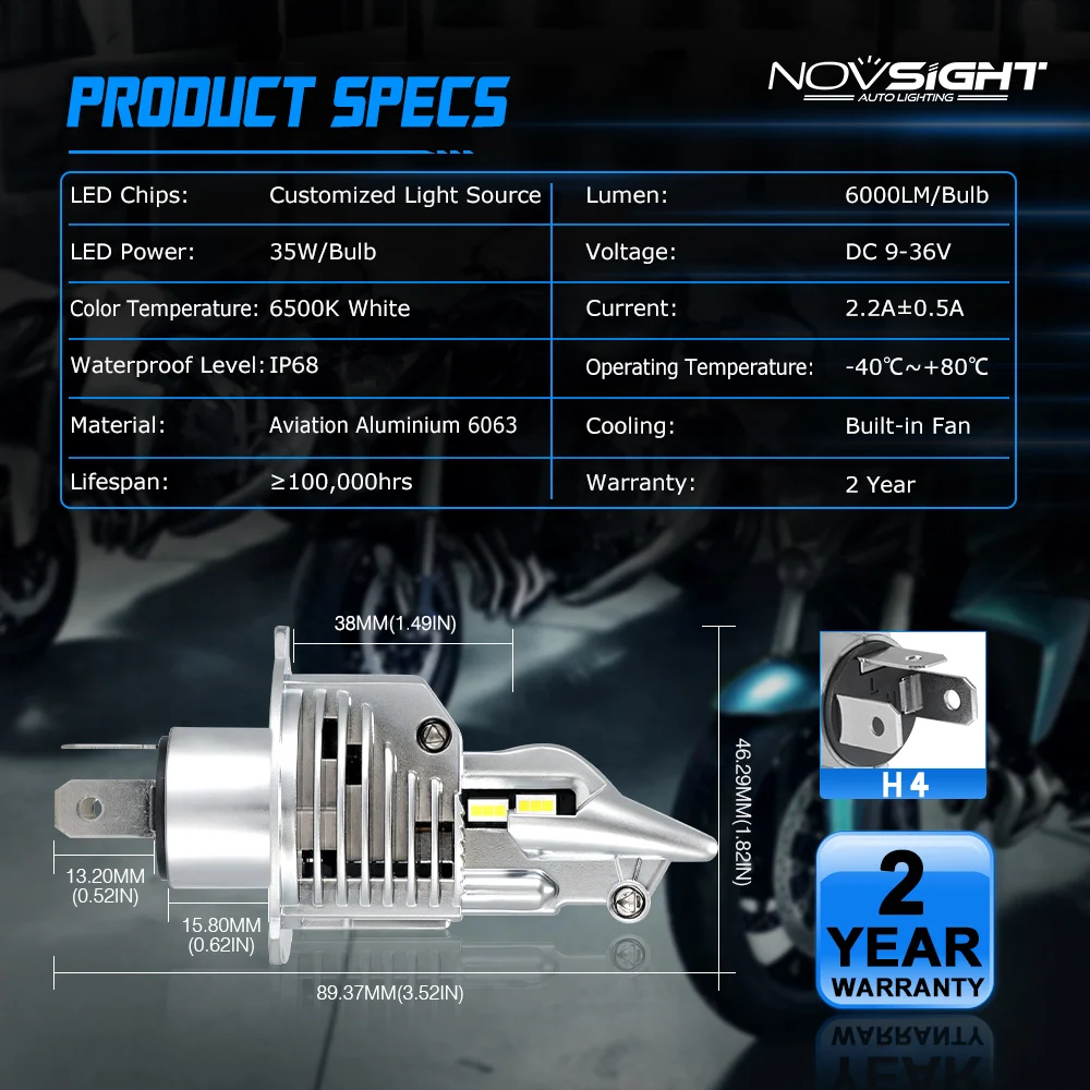 Novsight 6000LM 6500K мопед, мотоцикл задний фонарь/H4 светодиодный H7 светодиодный Скутер лампы 35 Вт Супер Белый h11 9005 светодиодный свет