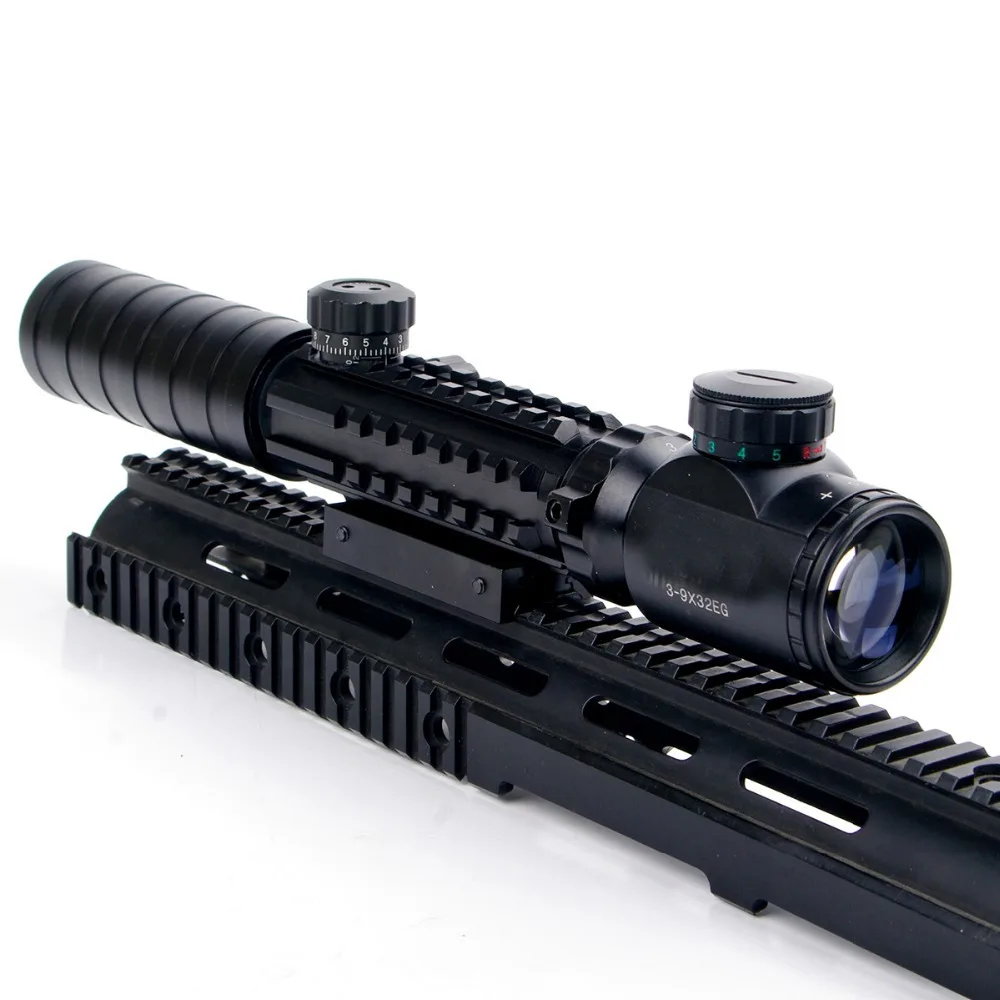 3-9x32EG Прицел Красный & Зеленый Горит Дальномер Сетка Shotgun Воздуха Охота С Крышкой
