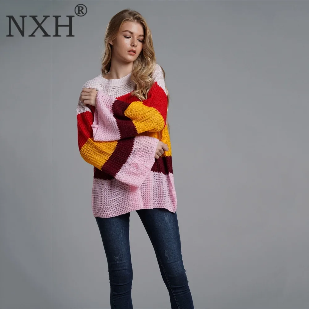 NXH 2018 осенне-зимний свитер женский пуловер с круглым вырезом богемный вязаный