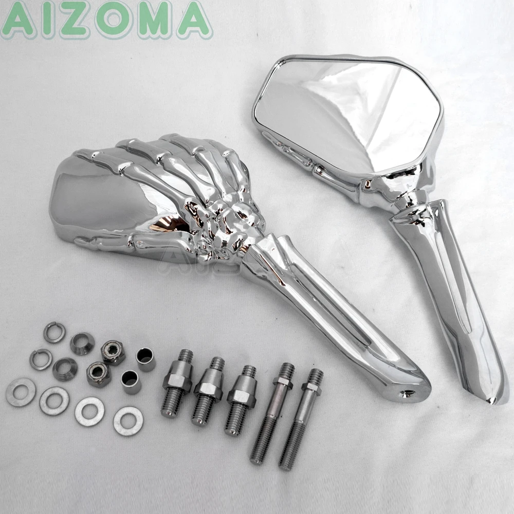Espejo retrovisor cromado para motocicleta, para Harley Sportster 883 Dyna Street Glide, esqueleto de aluminio personalizado, espejos laterales con garra de mano