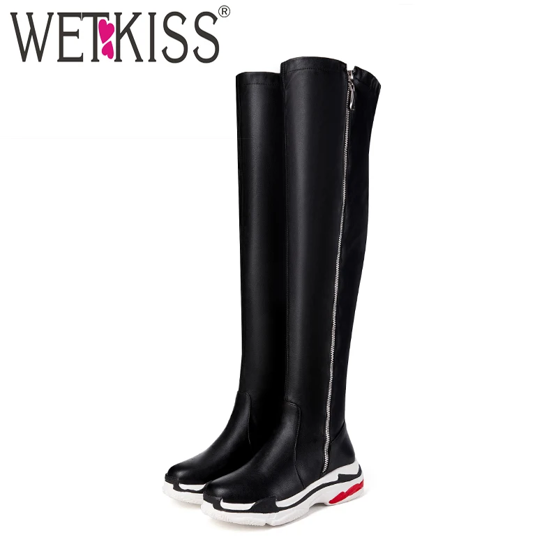 Женские повседневные ботфорты WETKISS черные сапоги из искусственной кожи на
