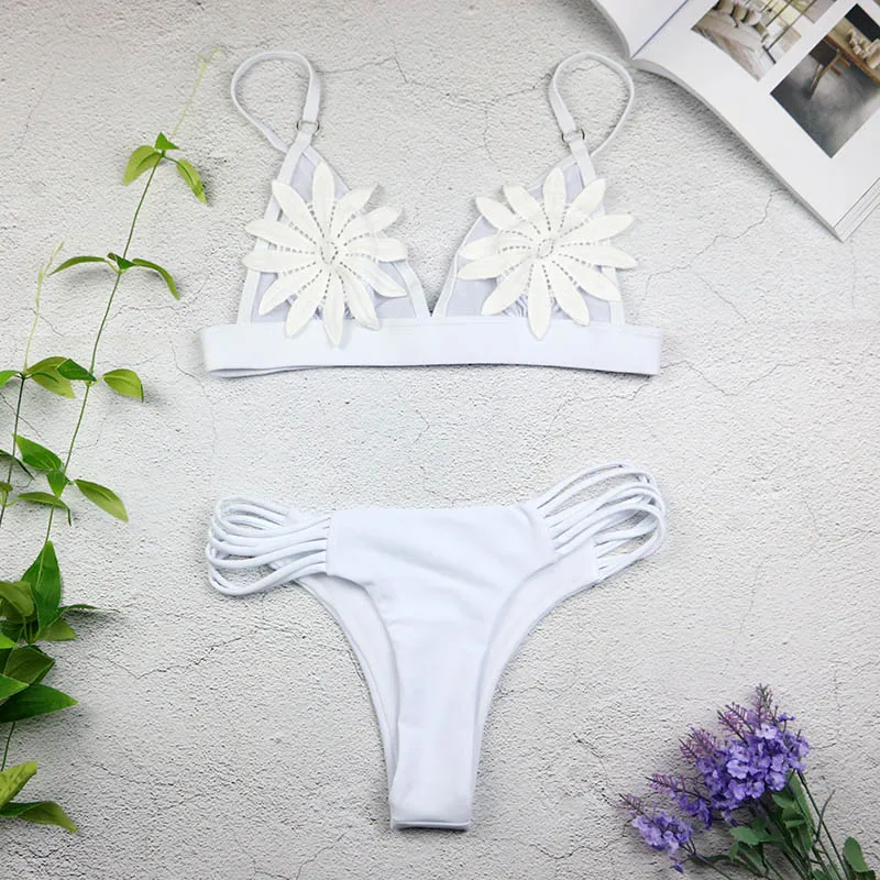 2019 Sexy White Lace Bikini Set Women SwimSuit Female Biquini Bathing Suit String Bikinis Micro Biquine Lady Beach Wear | Женская одежда