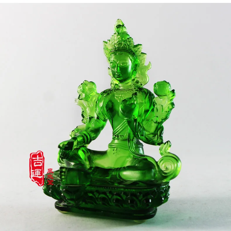 Подлинная Цветная глазурь Лазурный камень Тантра Зеленая Тара Будда храм