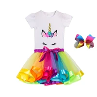 girls pastel unicorn tutu skirt with bow headband children bustle birthday party tulle tutu skirts for photos kids costume set