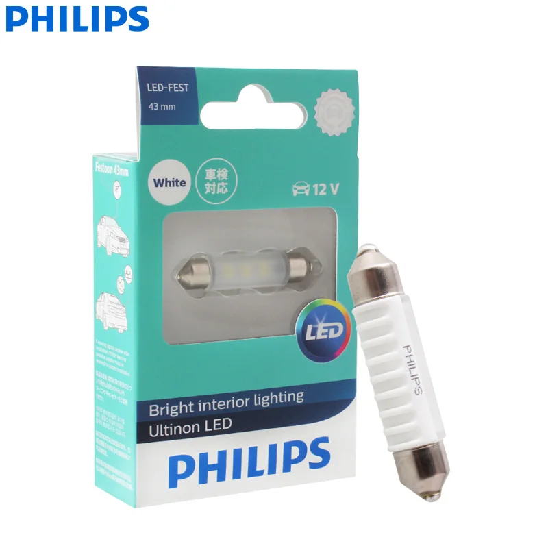 Philips Ultinon светодиодный Fest 43mm 12V 11864ULWX1 Festoon 6000K холодный белый светодиодный светильник поворотника для внутреннего освещения номерного знака(один