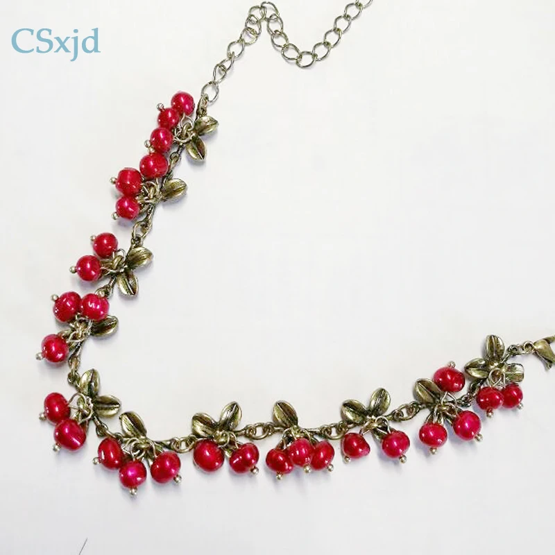 CSxjd новый натуральный жемчуг клюквенный винтажный металлический браслет цепочка
