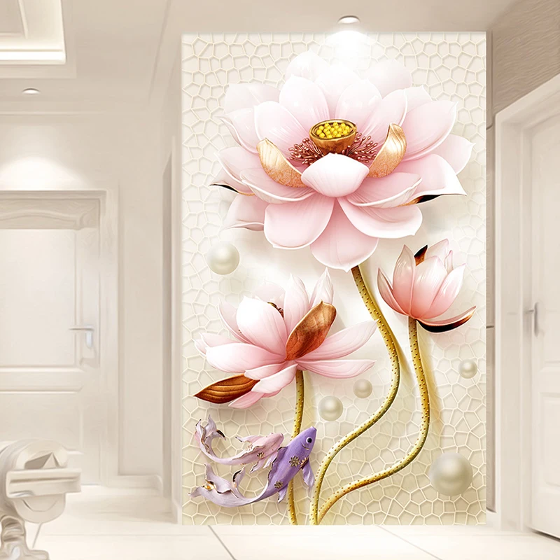 Пользовательские 3d фото обои китайский Стиль 3D lotus милосердия нетканые гостиная Вход Декор росписи роспись стен обои цветок