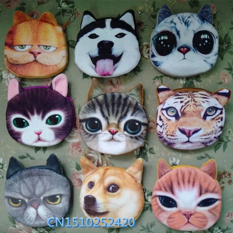 Объемный кошелек для девочек женские кошельки на молнии лица с кошкой Детский