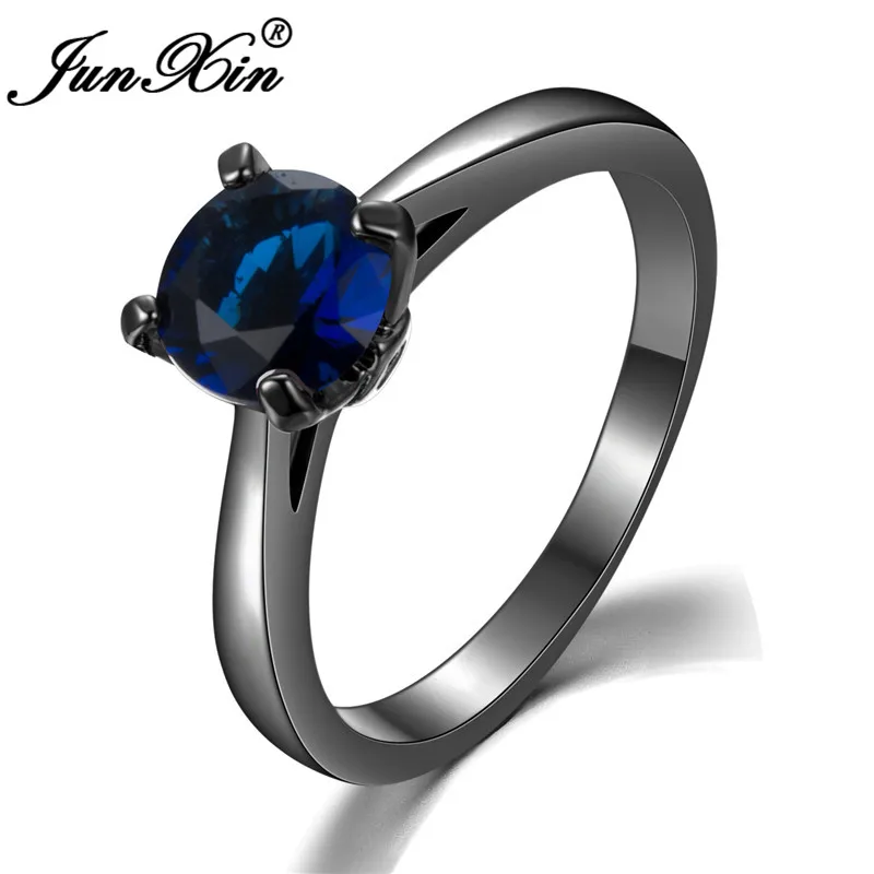 Blue Ring ROXI разноцветные циркоовые круглые тонкие кольца для женский, Черный золотое покрытие красный синего, белого, розового цвета камня обручальные кольца минималистский ювелирные изделия - Цвет основного камня: Blue Ring