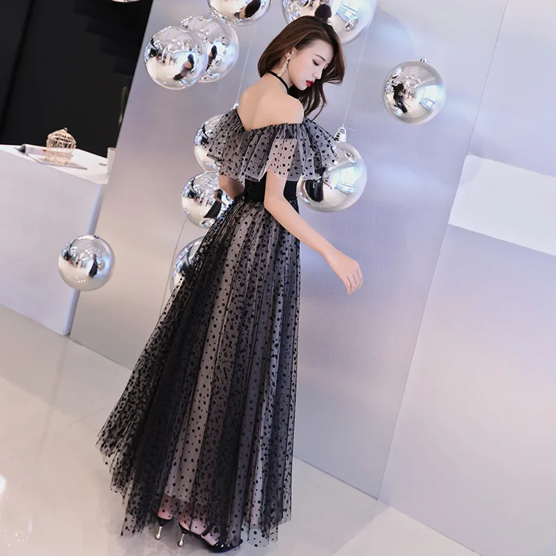 

Black Gray Off Shoulder Long Cheongsam Dress Vestidos Chinos Oriental Qipao Evening Gowns Classic Party Dress Size XS-XXL