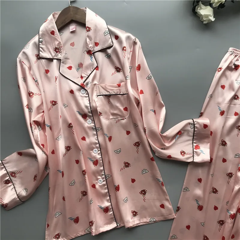 DEEPTOWN для женщин пижамы девочек Атлас повседневное печати Пижама Femme шелк Pijama Mujer