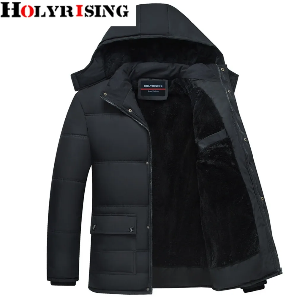 Holyrising Parka Men Warm Jaqueta Masculina Inverno Black Hooded Jackets Loose Zipper Windproof Male Clothes Thick Coats 18480-5