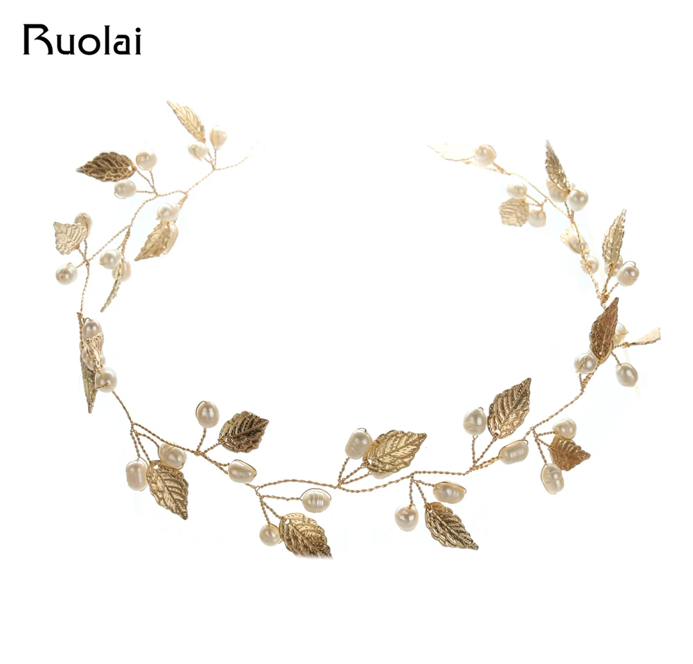 Винтажный головной убор ручной работы с золотыми листьями жемчужное украшение