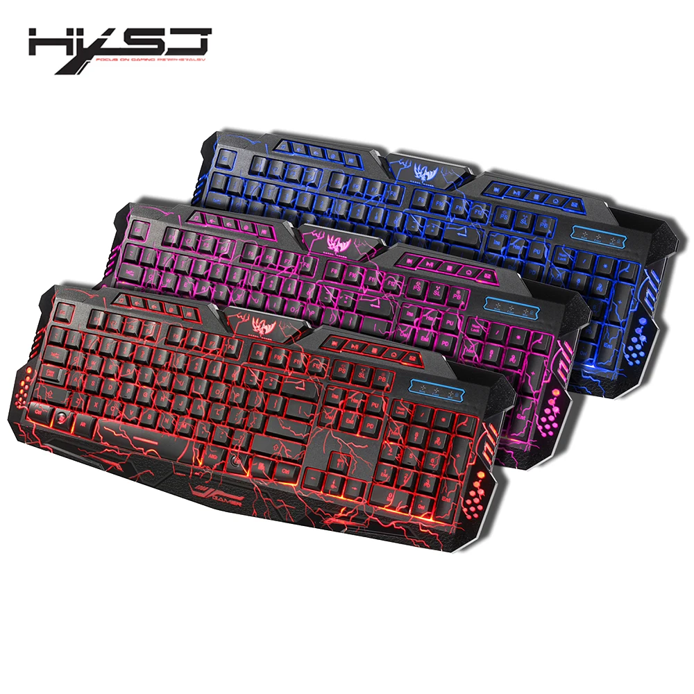 HXSJ двуязычная русская английская игровая клавиатура 3 режима подсветки версия