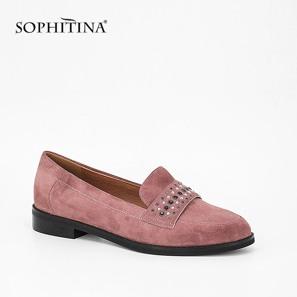 SOPHITINA/2019 г. Ручная работа из натуральной кожи на плоской подошве розовый цвет для