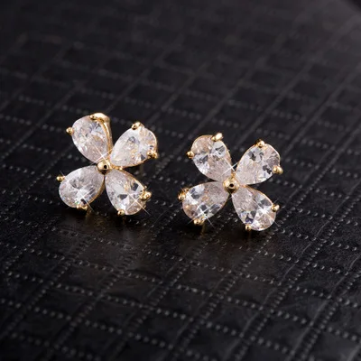 Kuniu flower shape stud earrings for women crystal metal material exquisite lovely style wedding anniversary fashion jewelry | Украшения и