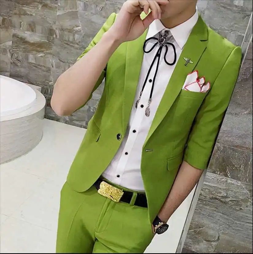 New Summer Hot Sale Brand 2017 men's fashion high quality solid suits male casual slim korea style easy care fit blazers &amp pants |