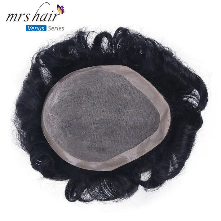 MRS HAIR мужской парик Remy человеческие волосы кружева Тонкий ПУ заменить мужчин t система Toupees мужские волосы парики