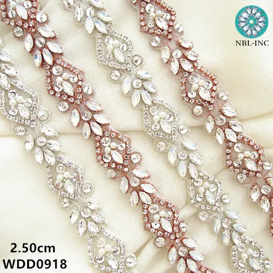 (1 YARD) bridal beaded sewing silver rose gold crystal rhinestone applique trim iron on for wedding dress WDD0918