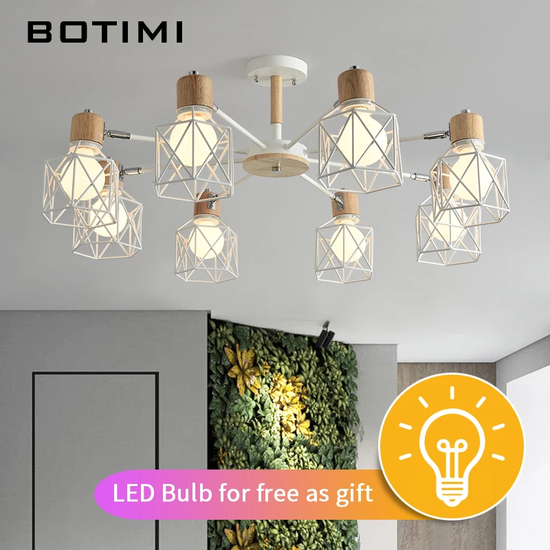 BOTIMI Lustre деревянная люстра для железный абажур для гостиной светодиодный люстра освещение люстры Para Sala De Jantar домашняя лампа