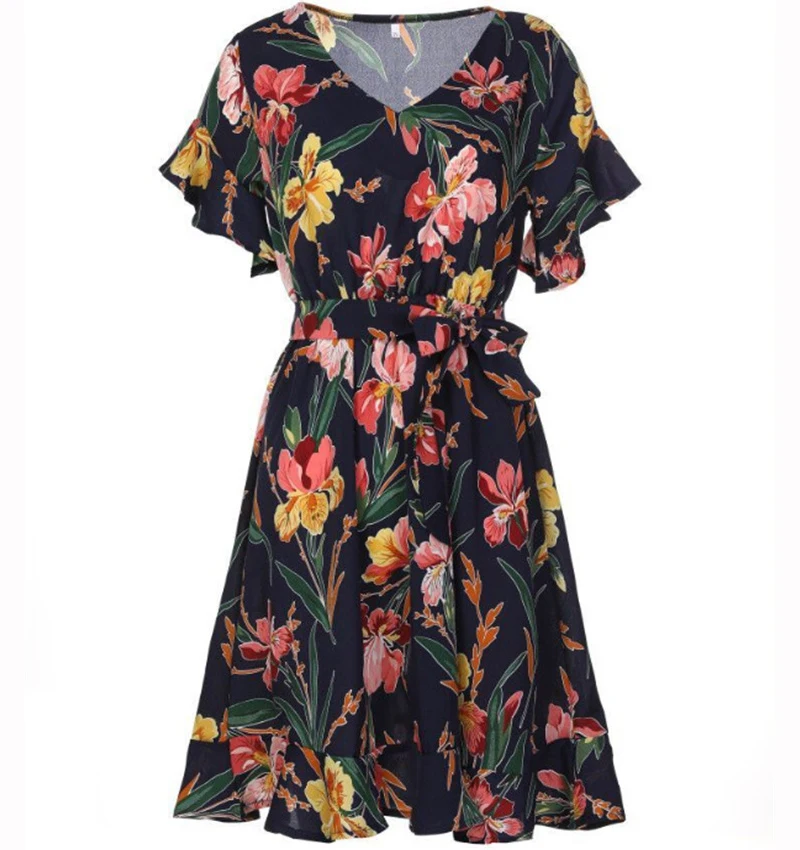 2019 летнее женское мини-платье с цветочным принтом модное сексуальное платье