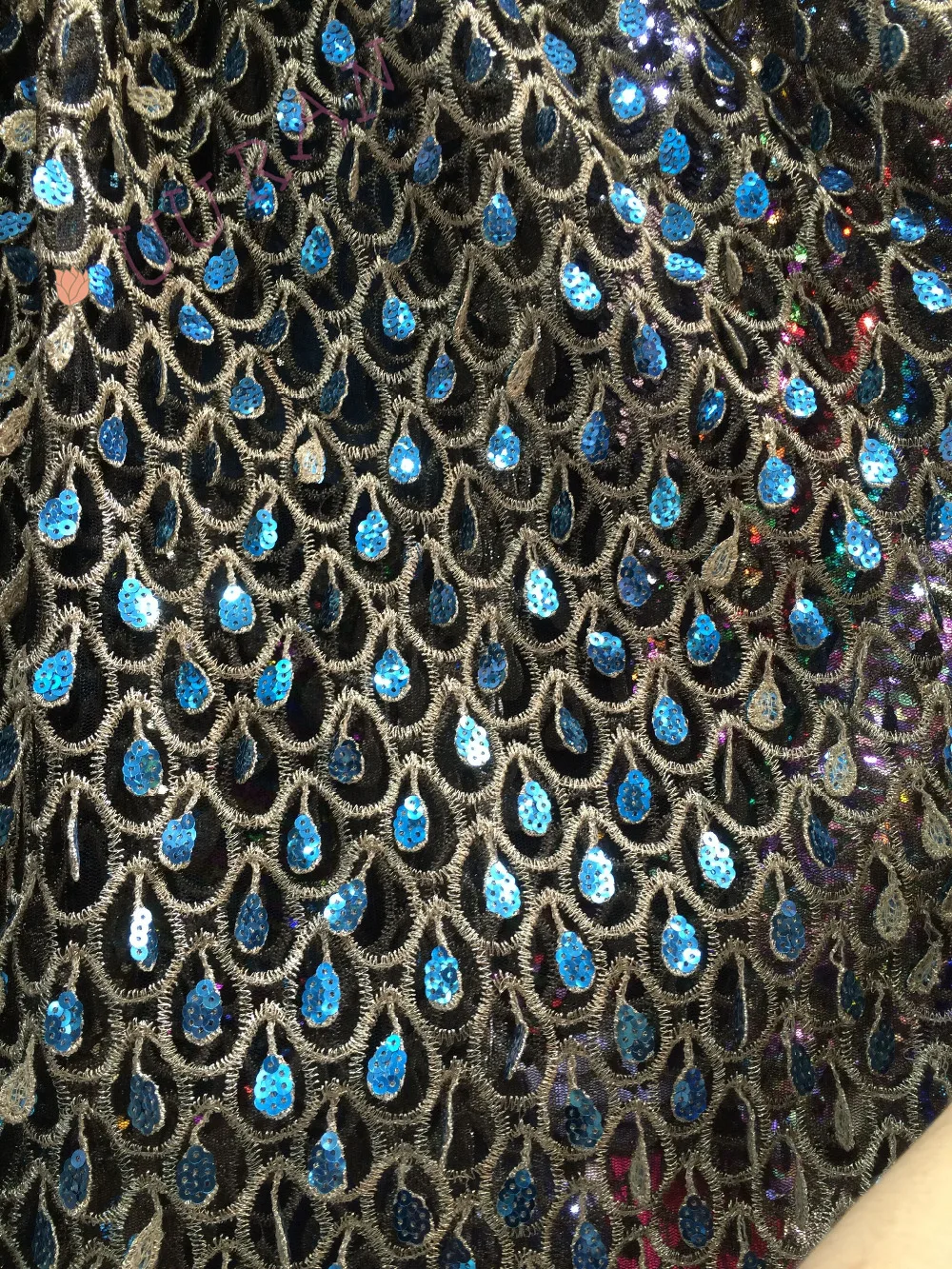 5 yards indian french net lace fabric with sequins embroidered Fabric | Дом и сад