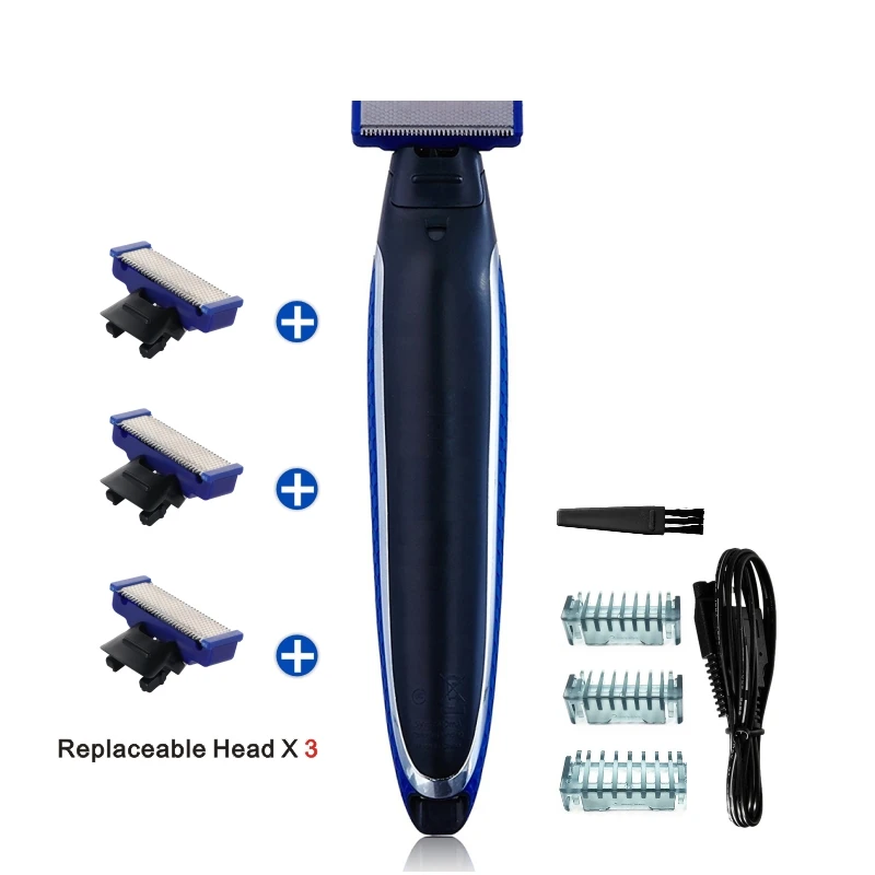 Electric Shaving Beard Machine Razor USB Rechargeable Men Washable Rechargeable Electric Shaver - Цвет: shaver head x3