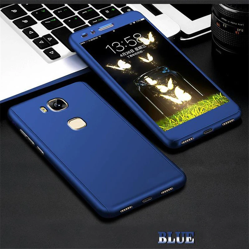 Blue 360 чехол для huawei Honor 5 X чехол для huawei Honor 5X GR5 GR 5 KIW-L21 KIW-AL10 KIW AL10 L21 с закаленным стеклом - Цвет: Blue