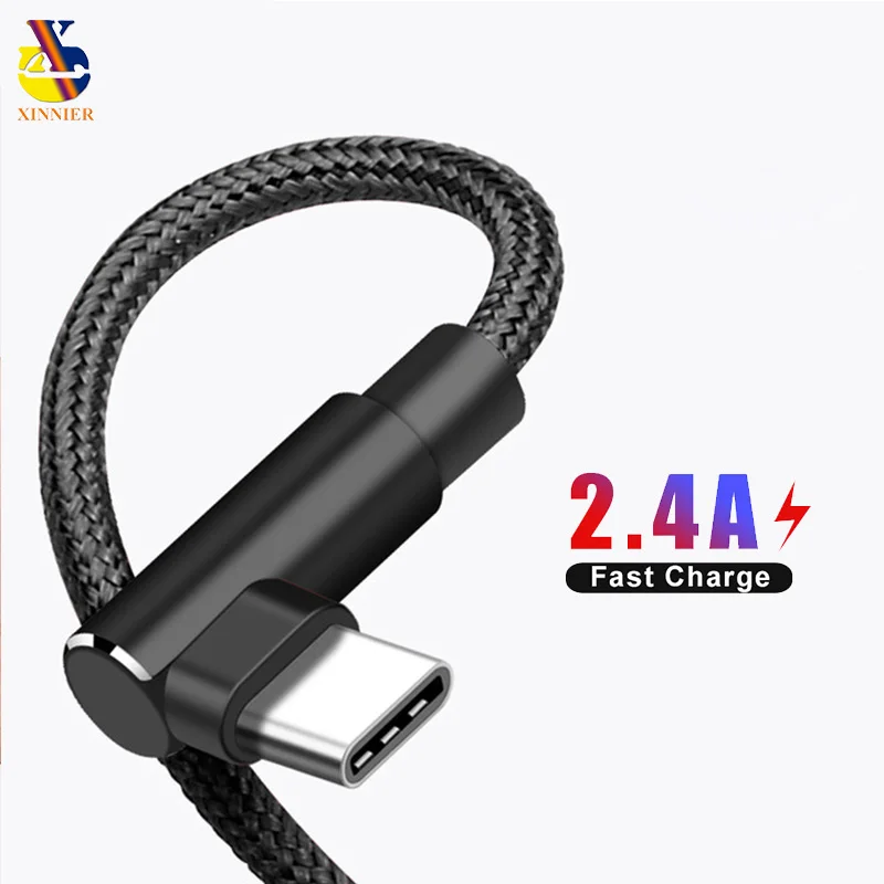 Кабель USB Type-C длиной 1 м/2 м/3 м 90 градусов с нейлоновой оплеткой для быстрой зарядки