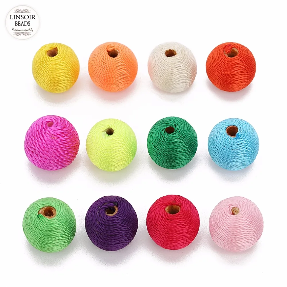 

LINSOIR10pc 16/20mm Round Natural Wood Beads 4mm Big Hole Polyester Line Spacer Beads for DIY Bracelets Jewelry Findings