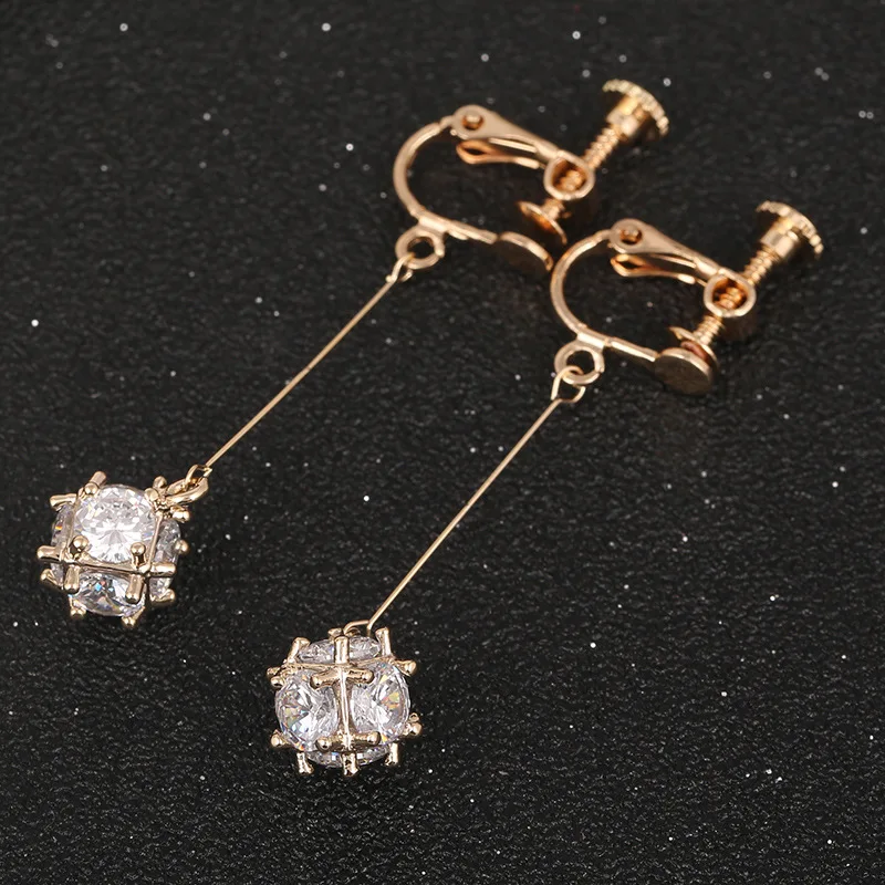 Длинные серьги-кисточки с хрустальным шариком из циркония серьги Ушная клипса