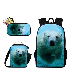hd printing cartoon bear on backpack with cooler lunch pouch and pencil box bags students school rucksack best childrens gift free global shipping