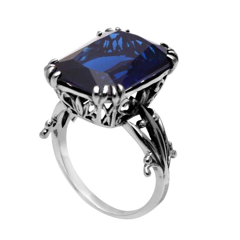 Женское Винтажное кольцо из серебра 925 пробы с сапфировым стеклом|bead ring|crystal beaded