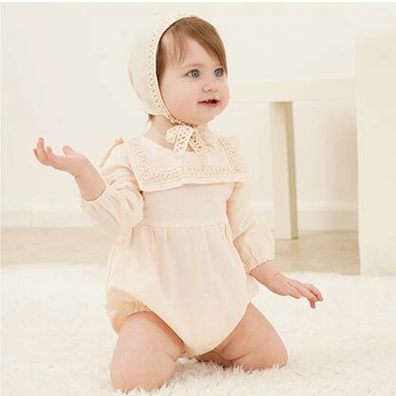 

Infant Girls Bodysuits 2019 Spring New Baby Bodysuits +Hat 2PCS Korean Style Long Sleeve Baby Girls Outfit Cotton Baby Clothes