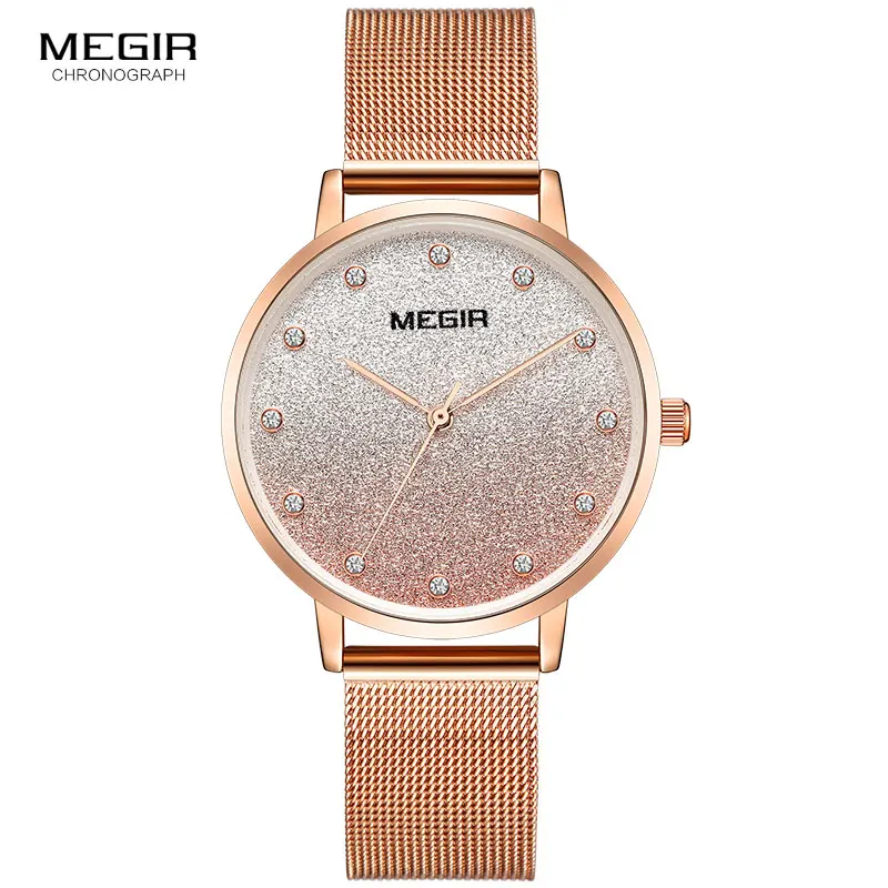 

Zegarek Damski 2019 New MEGIR Twinkly Big Dial Women Watches Rose Gold Ladies Watch Free Shipping Reloj Mujer Montre Femme Saat