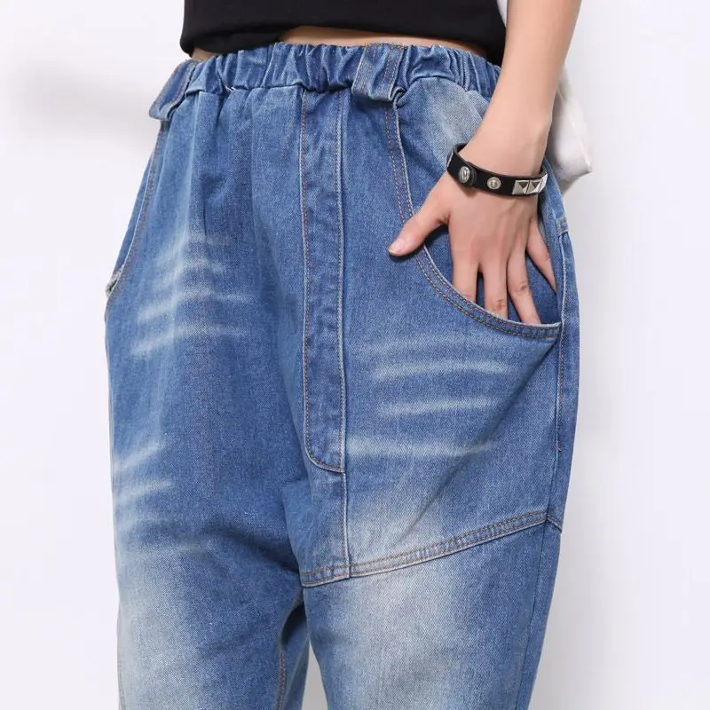 

Baggy Blue Harem Jeans Plus Size Low drop Crotch Denim Pants Hip Hop street dance Trousers Women hanging crotch Joggers 1685