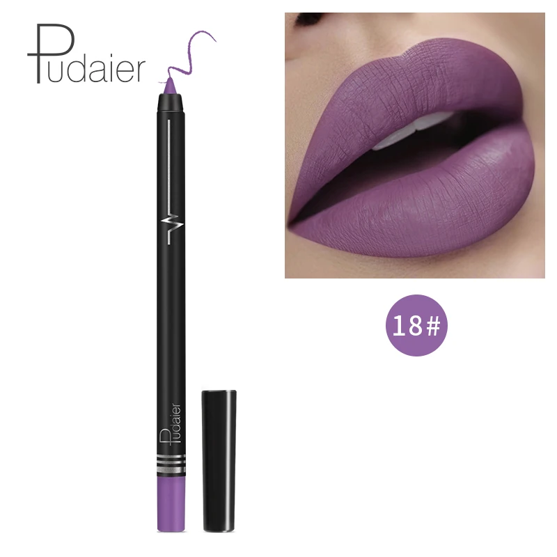 18 Pudaier макияж губ matte lip liner pencil waterpoof долговечный пикантные красные открытые помада ручка контур губ комплект серый, черный цвет PD013 - Цвет: 18
