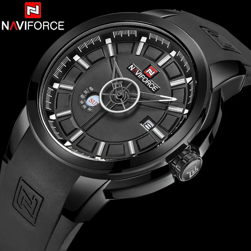 NAVIFORCE мужские часы люксовый бренд кварцевые аналоговые 3D лицевые резиновые