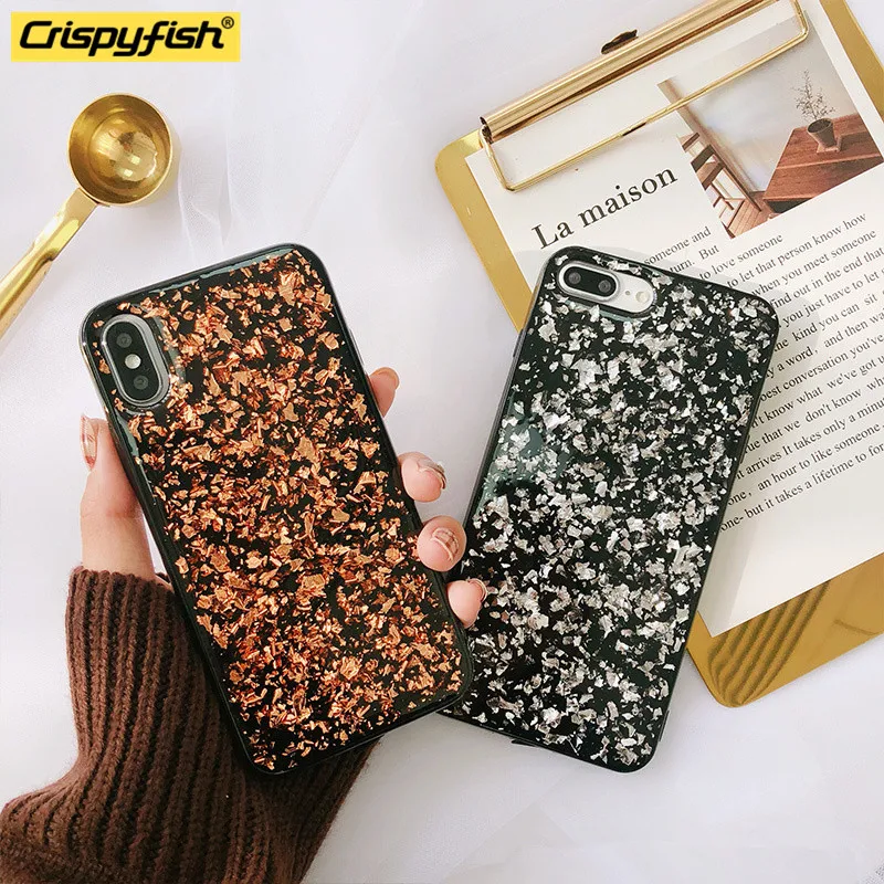 Блестящий Золотой блестящий чехол Crispyfish для iPhone X 10 роскошный мягкий из ТПУ XR XS MAX 7