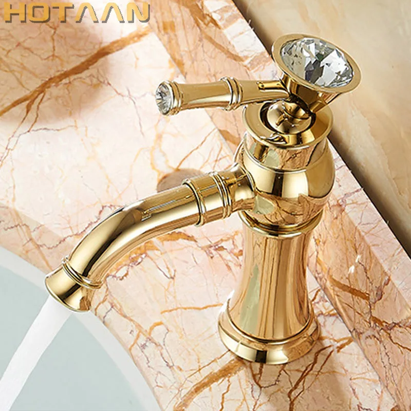 

Free Shipping New arrival Bathroom gold Basin Faucet Gold finish Brass Mixer Tap with ceramic torneiras para banheiro YT-5027