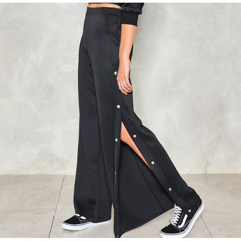 Wide Leg Pants Women Loose Trousers Women 2018 Black High Waist Side Single Breasted Pants