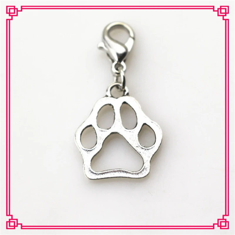 

Hot selling 50pcs/lot dog paw charms dangle charms hanging lobster clasp floating charms Diy bracelet Necklace Jewelry Charms