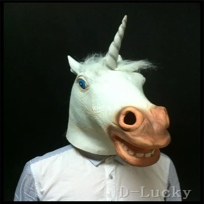 Высококачественная 100% натуральная латексная ужасная Голова Единорога маска