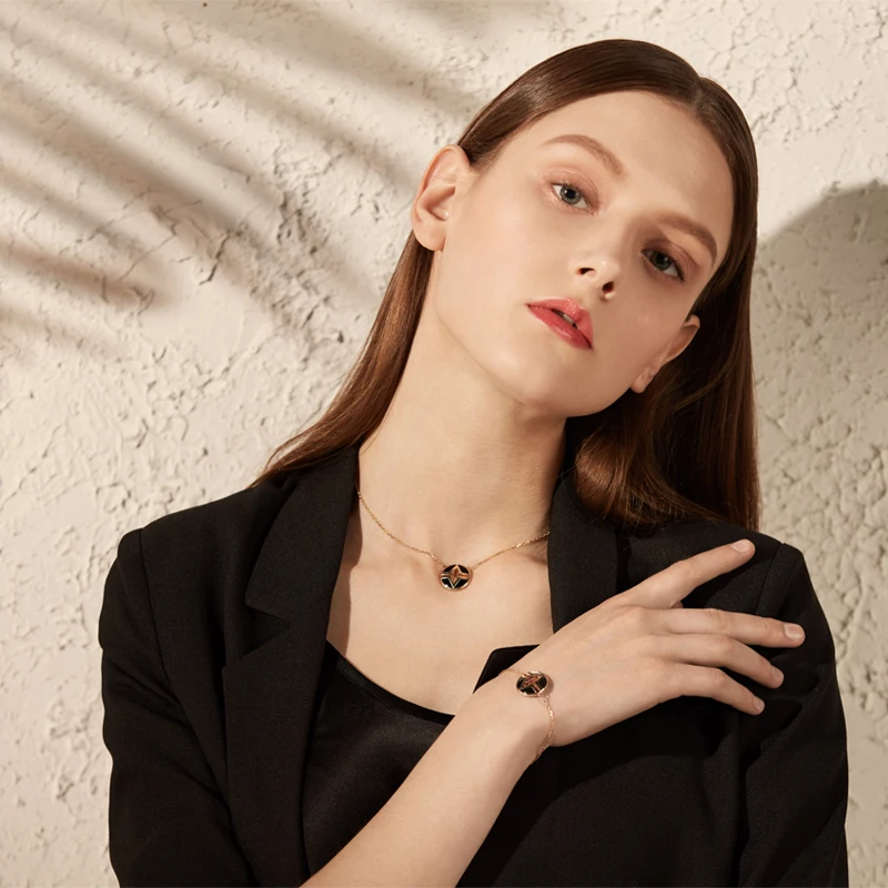 Женское Ожерелье в форме буквы V черный агат Круглый Круг белый корпус CZ