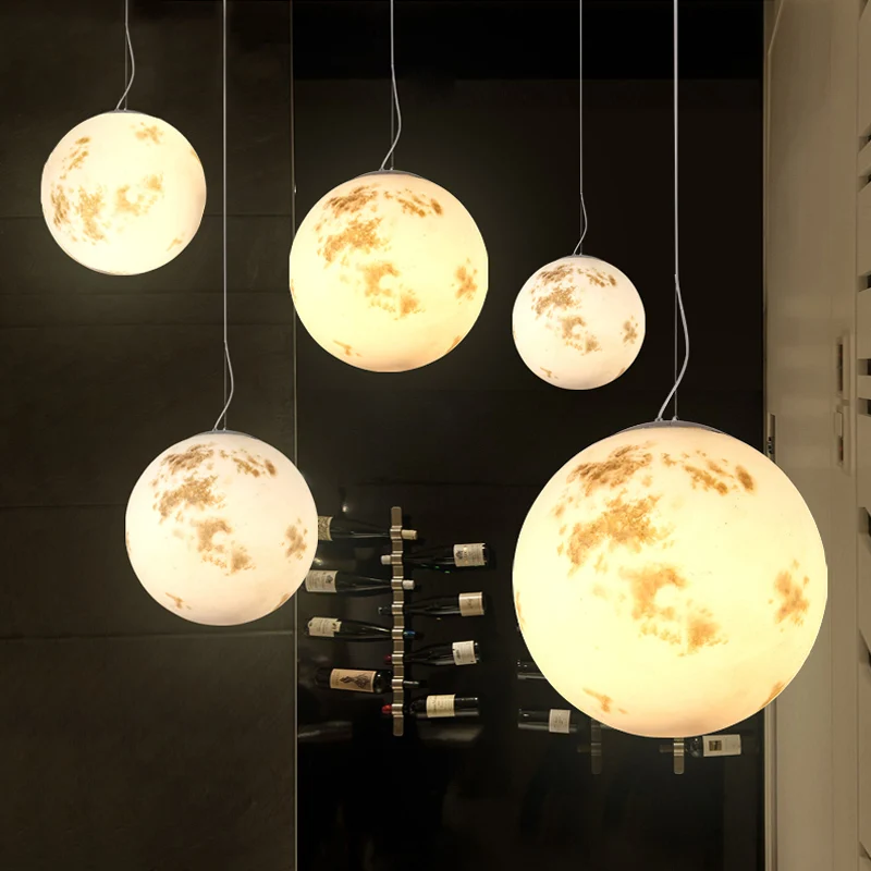 

Modern creative LED pendant lights Nordic moon hanging lamp Glass ball luminaires for bedroom restaurant living room home deco