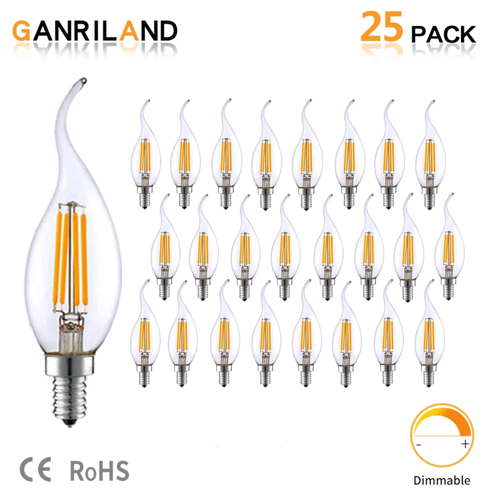 GANRILAND E14 LED Bulb C35T 3.5W 220V LED Dimmable Filament Candle Bulbs Candelabra Flame Bent Tip 35W Incandescent Equivalent